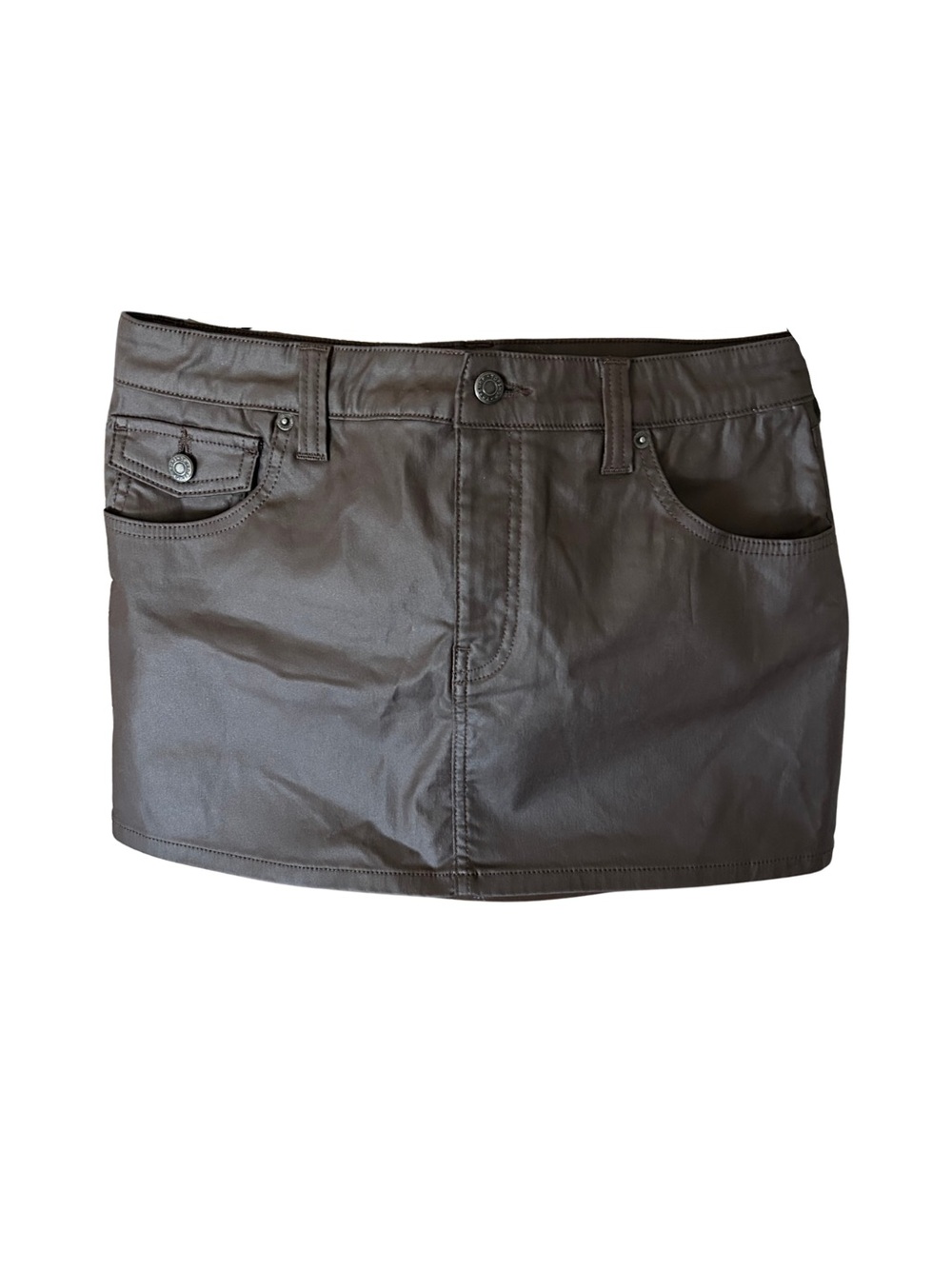 Topshop Dark Brown Faux Leather Mini Skirt